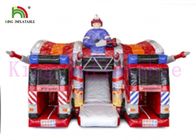 Red Firetruck 0.55mm PVC Nadmuchiwany zamek do skakania ze zjeżdżalnią dla dzieci