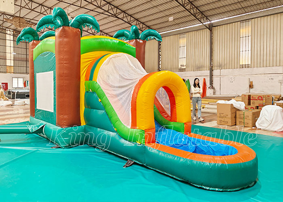 Tropical Jungle Theme Bounce House Kids Jumping Bouncy Castle Nadmuchiwany bramkarz Combo ze zjeżdżalnią w basenie