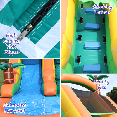 Komercyjny suchy i mokry zjeżdżalnik wodny nadmuchowy Tropical Fiesta Breeze Kids Nadmuchowy zjeżdżalnik wodny z basenem