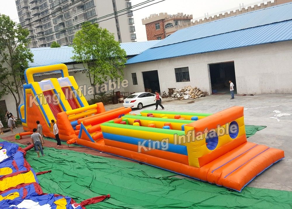 Long Shape Orange Tunnel Inflatable Sport Games Przeszkoda i zjeżdżalnia dla dzieci